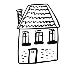 House illustration for your design. Small hand drawn line building drawing