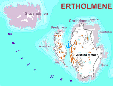 Map of the Ertholmene archipelago on the Danish island of Bornholm