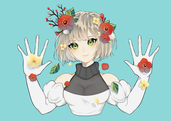 Girl with flowers (Blue)