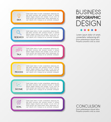 Business infographic design. Vertical diagram with 6 elements. Vector