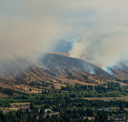 Landscape view of wildfires occurred in Esquel, Patagonia, Argentina on March 3 2020