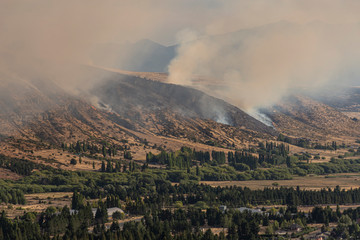 Landscape view of wildfires occurred in Esquel, Patagonia, Argentina on March 3 2020