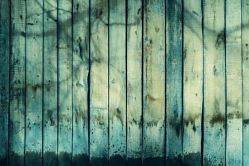 Wooden background, wood planks, fence, surface with natural pattern painted in dirty green color. Horror, halloween and scary background.