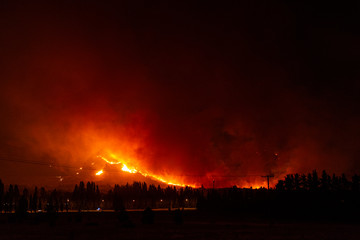 Night view of wildfires occurred in Esquel, Patagonia, Argentina on March 3 2020