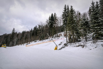 Fototapeta premium Winter cloudy landscape of the Carpathian Mountains in Eastern Europe