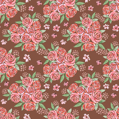 Watercolor seamless pattern with spring flowers, buds and twigs with leaves