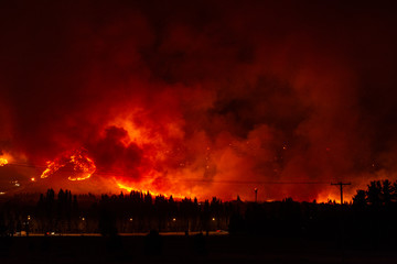 Night view of wildfires occurred in Esquel, Patagonia, Argentina on March 3 2020