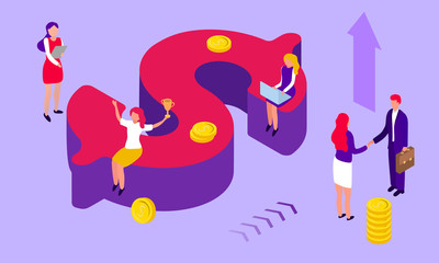 Business teamwork. Modern design isometric concept of Team Success for banner and website. Landing page template. Successful business people working together. Vector illustration.