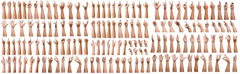 Fotobehang SUPER SET of Male asian hand gestures isolated over the white background. Grab with five fingers Action. sexual sign. Masturbation.Pointing Visual Touch Action. © aekkorn