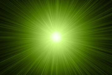 Green abstract background with rays of light. Futuristic computer graphic.