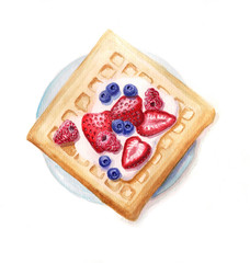 watercolor waffle with berries drawing