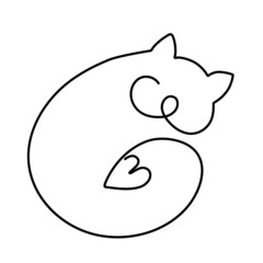 One line silhouette cat design. Hand drawn minimalism style vector illustration. Vector cat logo.