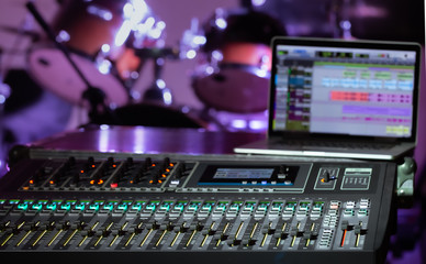 Digital mixer in a recording Studio , with a computer for recording music. The concept of creativity and show business.