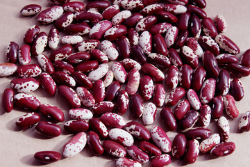 Red beans, close up. Cropped shot of diet food. Abctract food background.