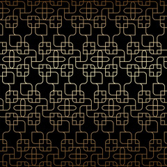 Golden linear seamless pattern, art deco, black and gold colors