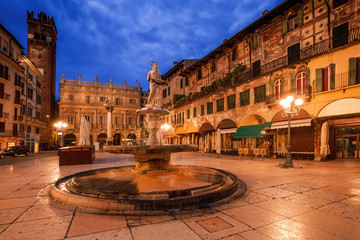 Fototapeta na wymiar View of the Piazza delle Erbe in center of Verona city, Italy