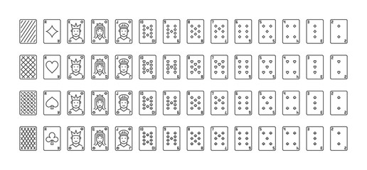 Playing Cards outline icons set - vector collection of linear Poker Card symbols. Full deck © tentacula