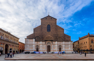 Basilica of San Petronio on Piazza Maggiore in Bologna, Emilia-Romagna, Italy. Architecture and...