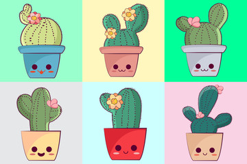 Kawaii character cactus collection