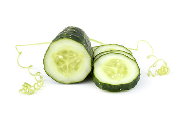 Cucumber halves and tendrils