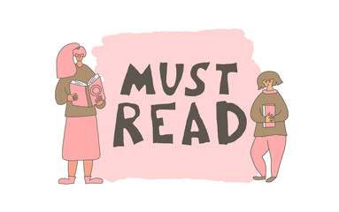 Reading a book concept. Vector color design.