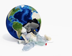 Earth Globe Full of Plastic Waste. Plastic Pollution Concept. 3D illustration