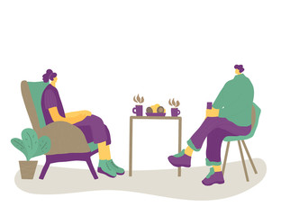 People sitting in the chair. Vector illustration.
