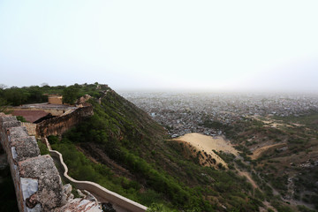 Fototapeta na wymiar Nahargarh fort wall overlooking Jaipur, Rajasthan, India
