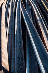 Closeup of rails ready to be mounted on the railroad. Railway maintenance works