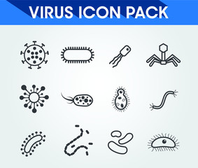 Simple Set of Virus Related Vector Line Icons. Contains such Icons as Virus, Microbes, Colony of Bacteria, Petri Dish and more. Corona COVID-19 icon pack