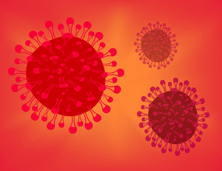 Group of viral cells. Coronavirus cell ilustrtion. SARS koronavirus. Close up view of dangerous coronavirus