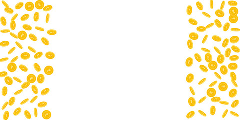 Indian rupee coins falling. Scattered sparse INR c