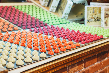 Alsace typical sweets, Strasbourg, France. Beautiful facades and details of the Alsace region in Europe.