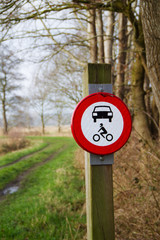 Nature protection: vehicles and motorcycles are banned from a path through a rural landscape