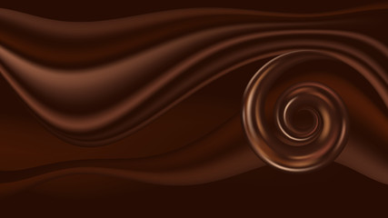 Chocolate wavy swirl background. Abstract satin chocolate waves. Vector illustration