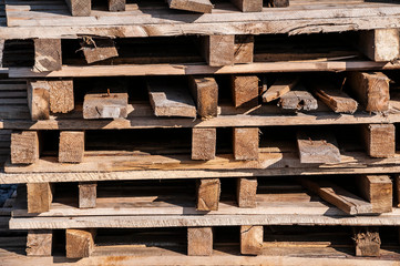 Closeup of stack of wooden pallets