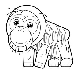 cartoon sketchbook asian scene with asian animal monkey ape orangutan on white background illustration