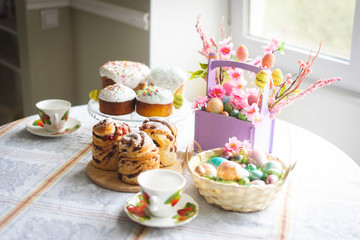 Cottage cheese pastries for Easter, coloring eggs for Easter