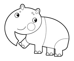 cartoon sketchbook asian scene with happy and funny tapir on white background - illustration