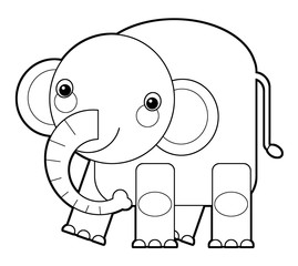 cartoon sketchbook asian scene with elephant on white background with sign name of animal - illustration