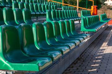 Fototapeta premium Closeup of audience seats on the sport stadium