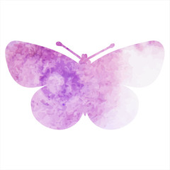 vector, isolated, lilac watercolor butterfly silhouette, icon