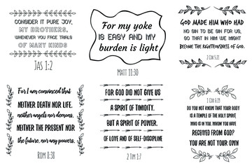 Set of Calligraphy sayings for print. Vector Quotes. Scripture Bible verses