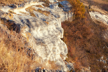 Rock texture. View of the mountains in autumn. Nature landscape background