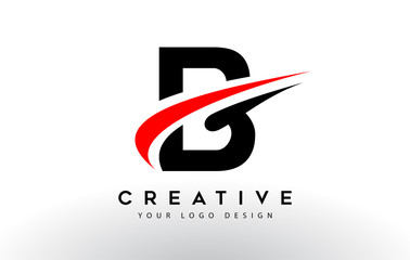 Black And Red Creative B Letter Logo Design with Brush Swoosh Icon Vector.