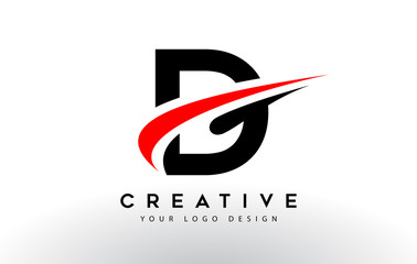 Black And Red Creative D Letter Logo Design with Swoosh Icon Vector. - obrazy, fototapety, plakaty