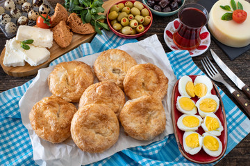 Turkish food boyoz . Breakfast table with boyoz. 