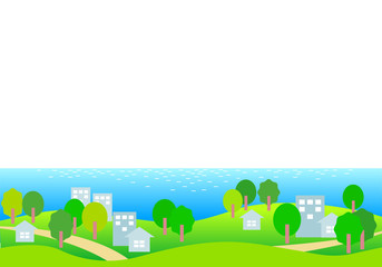 海と街並みのイラスト素材