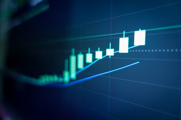 Stock market graph and ticker for businese analysis on LED screen monitor. Finance, Investing and exconomic concept.