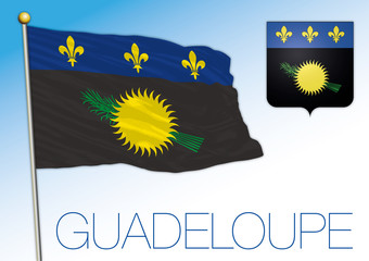 Obraz na płótnie Canvas Guadeloupe official national flag and coat of arms, central america, vector illustration